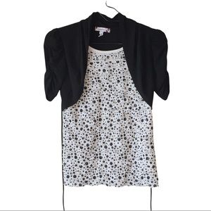 Girls Size Medium Polka Dots Ruffle Blouse Connected Cropped Overlay